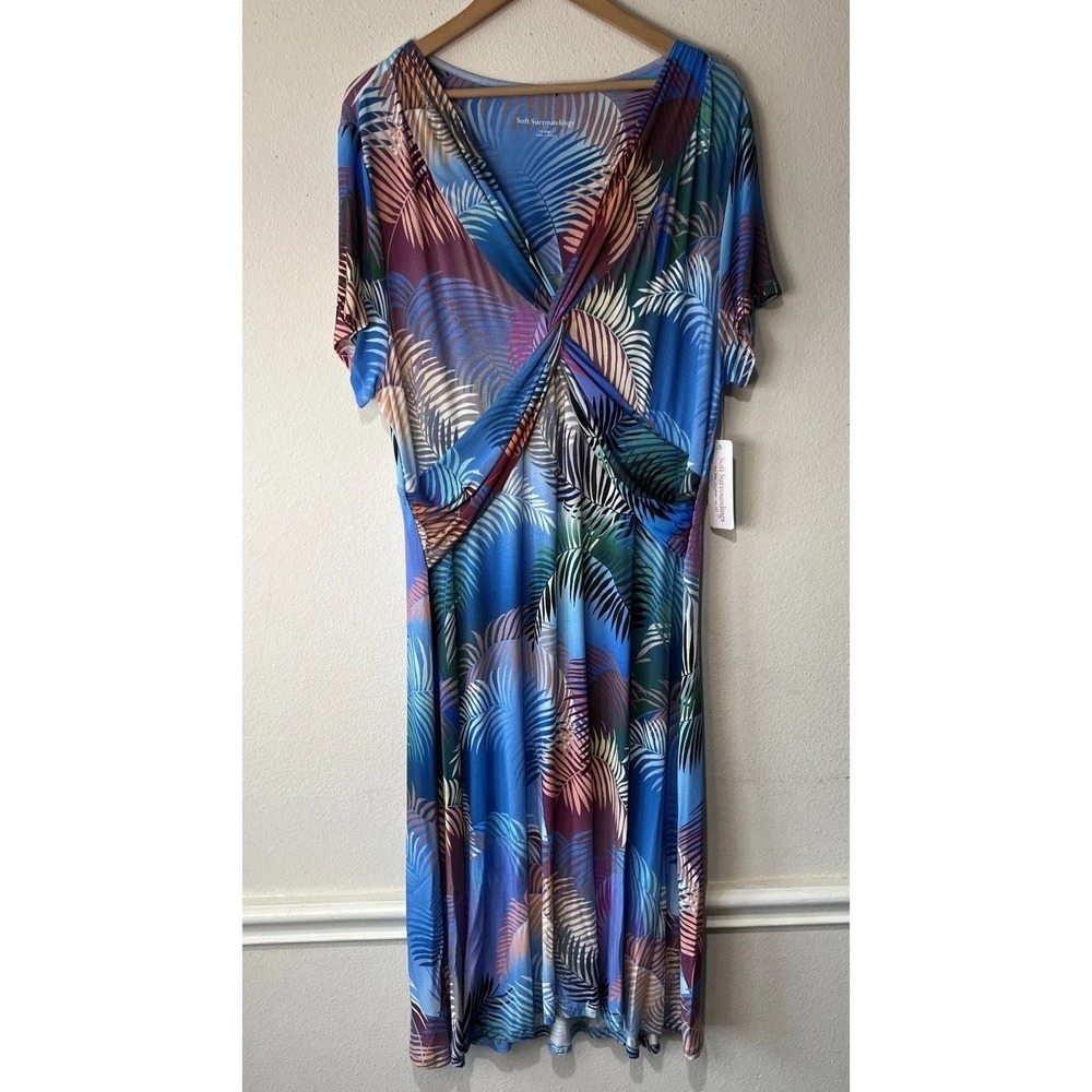 Soft Surroundings Anya MIDI Dress V-Neck Palm Tropical Multicolor  XL  New